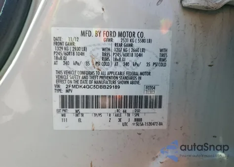 2013 Ford Edge Se from USA, damaged, VIN 2FMDK4GC5DBB29189
